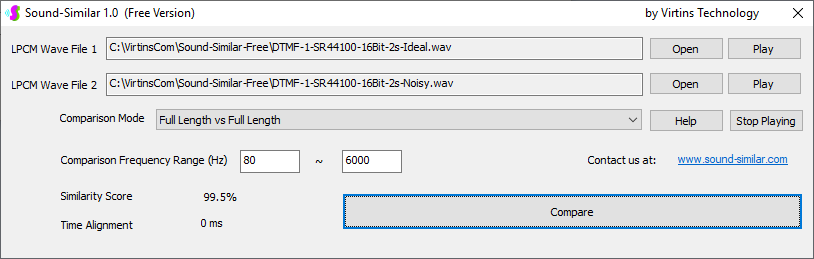 DTMF-1-SR44100-16Bit-2s-Ideal-vs-Noisy-SS